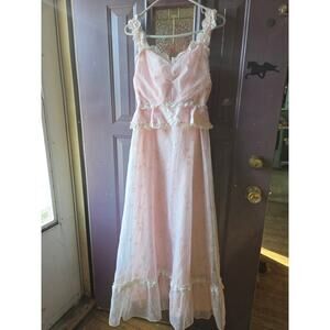 Vintage Lorrie Deb Dress Union Made USA Womens Size 5/6 Lace Cottagecore Floral